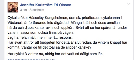 Från facebookgruppen Cykla i Stockholm.